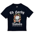 thumbnail image 2 of Ed Hardy Men's T-Shirt Fire Skull Tattoos Distressed Print Boxy Relaxed Fit Tee (Large, Vintage Black), 2 of 3