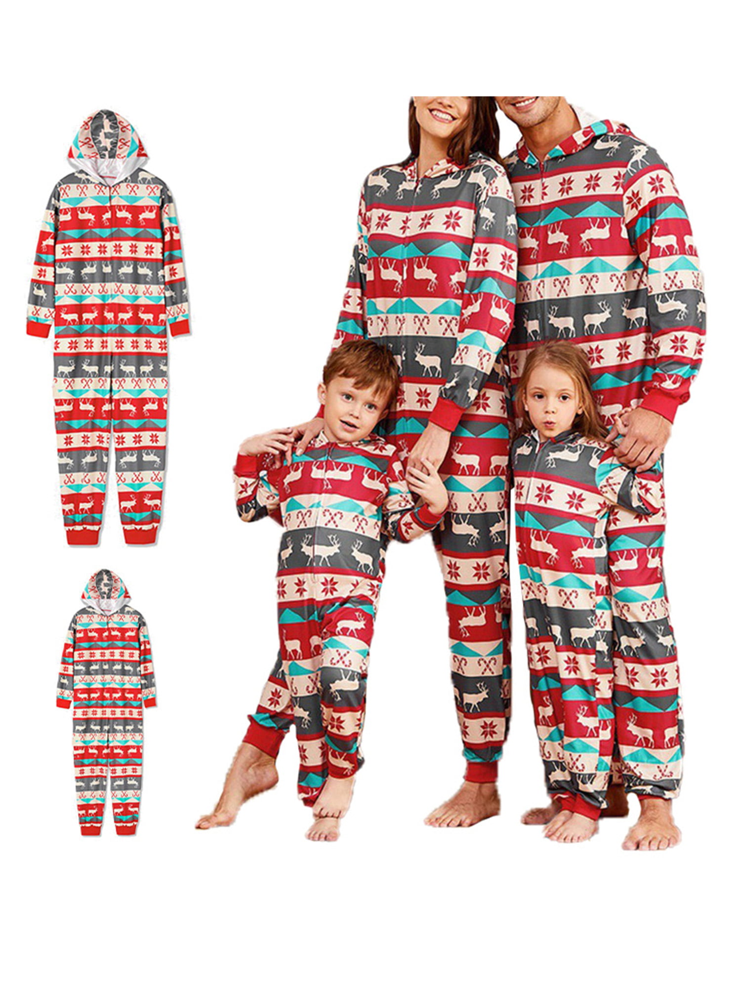 Infant Matching Family Christmas Pajamas Sets Kids Warm Hooded Flannel Cute Print Pattern Sleepwear Onesies for Adult Pet