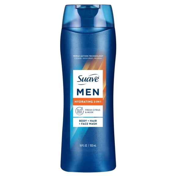 Suave Men Hydrating 3-in-1 Body   Hair   Face Wash with Glycerin & Vitamin E, 18 FL OZ