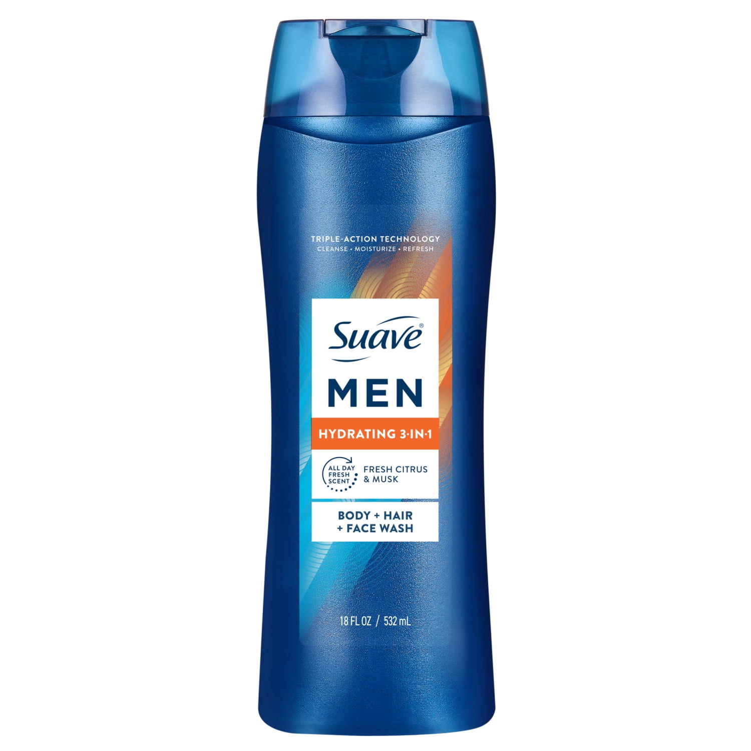 Suave Men Hydrating 3-in-1 Body, Hair & Face Wash with Glycerin and Vitamin E, 18 fl oz