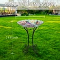 thumbnail image 4 of Glass Birdbath with Metal Stand Outdoor for Lawn Yard Garden Butterfly Decor, 18” Dia 21.65” Height, 4 of 7