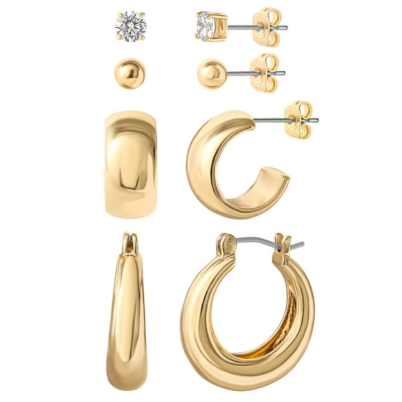 Believe by Brilliance Women's 14kt Gold Flash Plated Fashion Metal Cubic Zirconia 4 Pair Earring Set