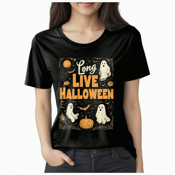 Godom Halloween Teacher Shirts for Women Ghost Reading Books Shirt Funny Tee Halloween Party Short Sleeve Tops