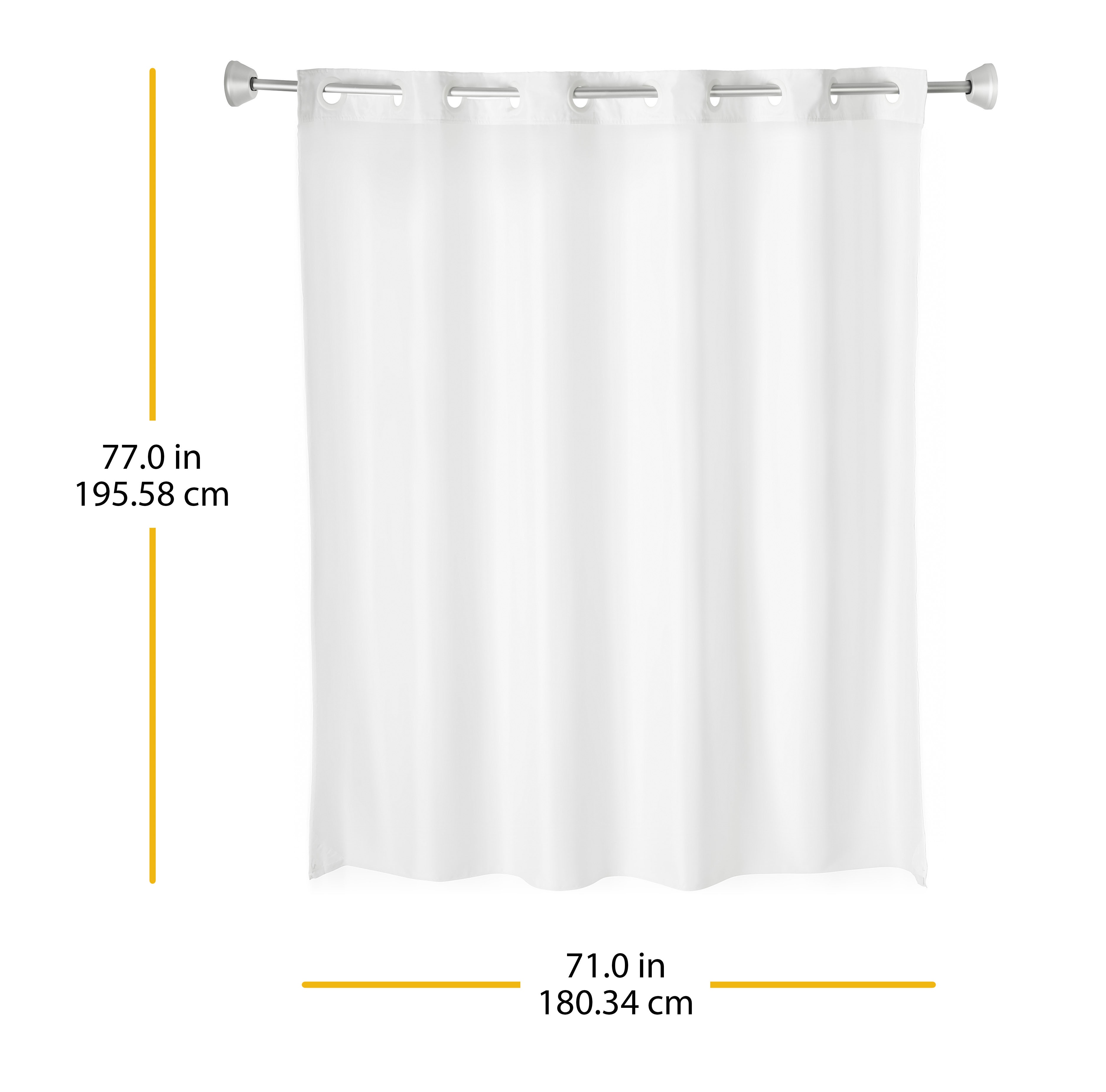 Whitmor No Hook Split Ring Plainweave Shower Curtain w/No Snap Liner, 71" x 77"