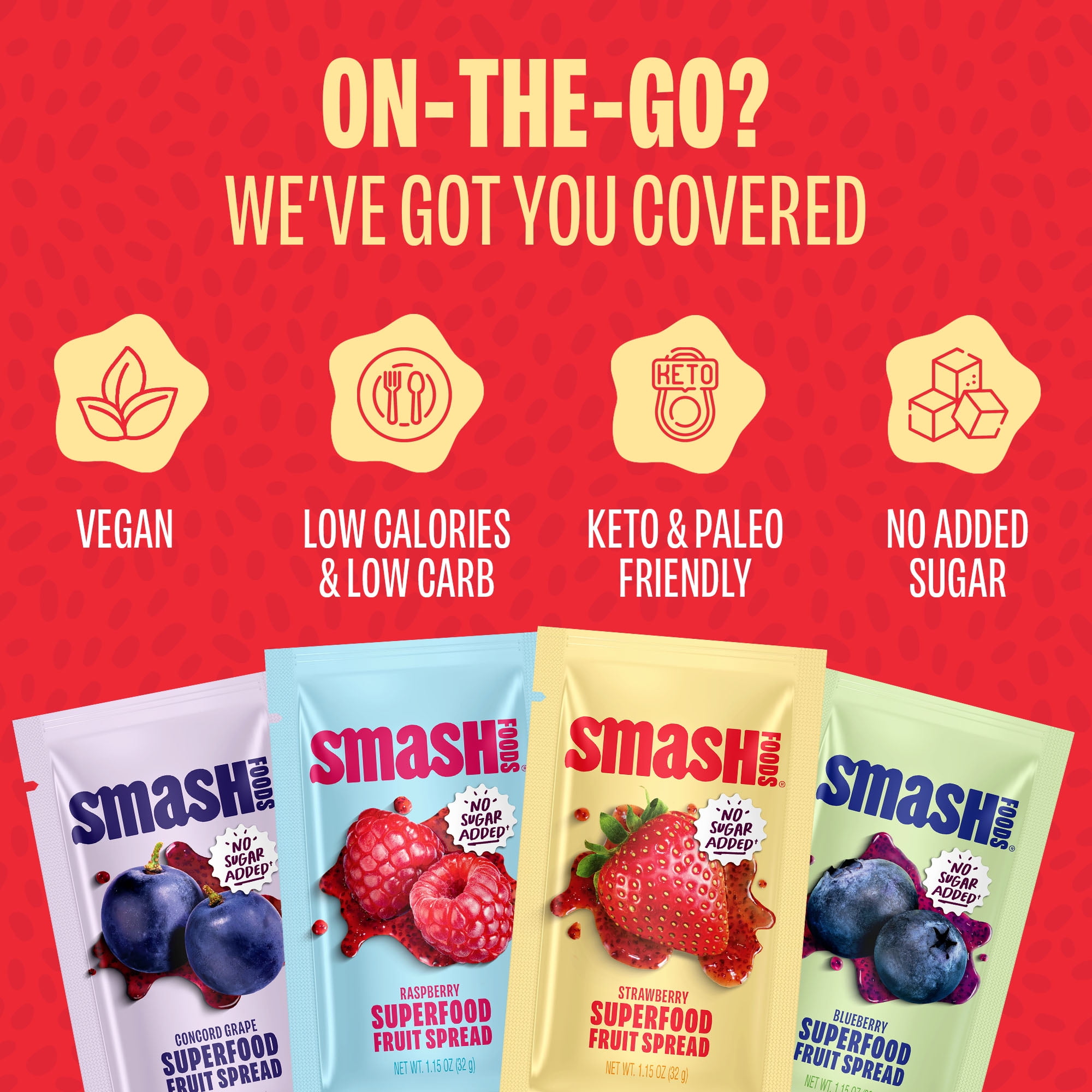 Smash Foods Single Serve Jam Packets, No Sugar Added, Variety 12 Count