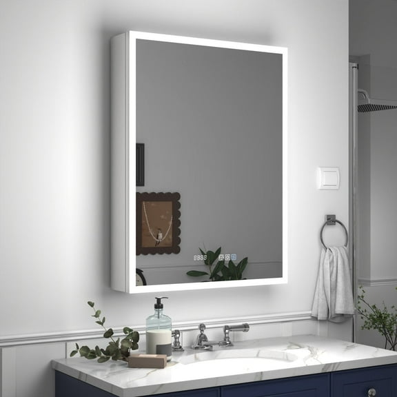 Rim 24" W x 32" H LED Lighted Medicine Cabinet Recessed or Surface with mirrors,Hinge on the right