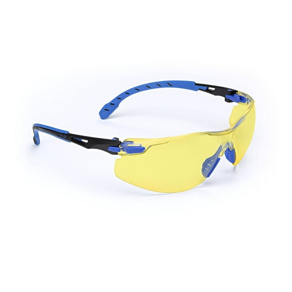 3M Safety Glasses, Solus 1000 Series, ANSI Z87, Scotchgard Anti-Fog, Amber Lens, Blue/Black Frame