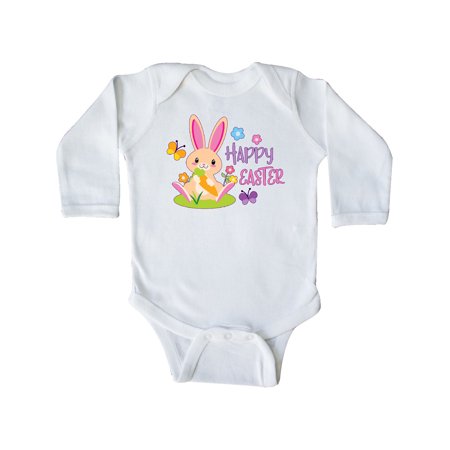 

Inktastic Happy Easter with Cute Bunny and Butterflies Gift Baby Boy or Baby Girl Long Sleeve Bodysuit
