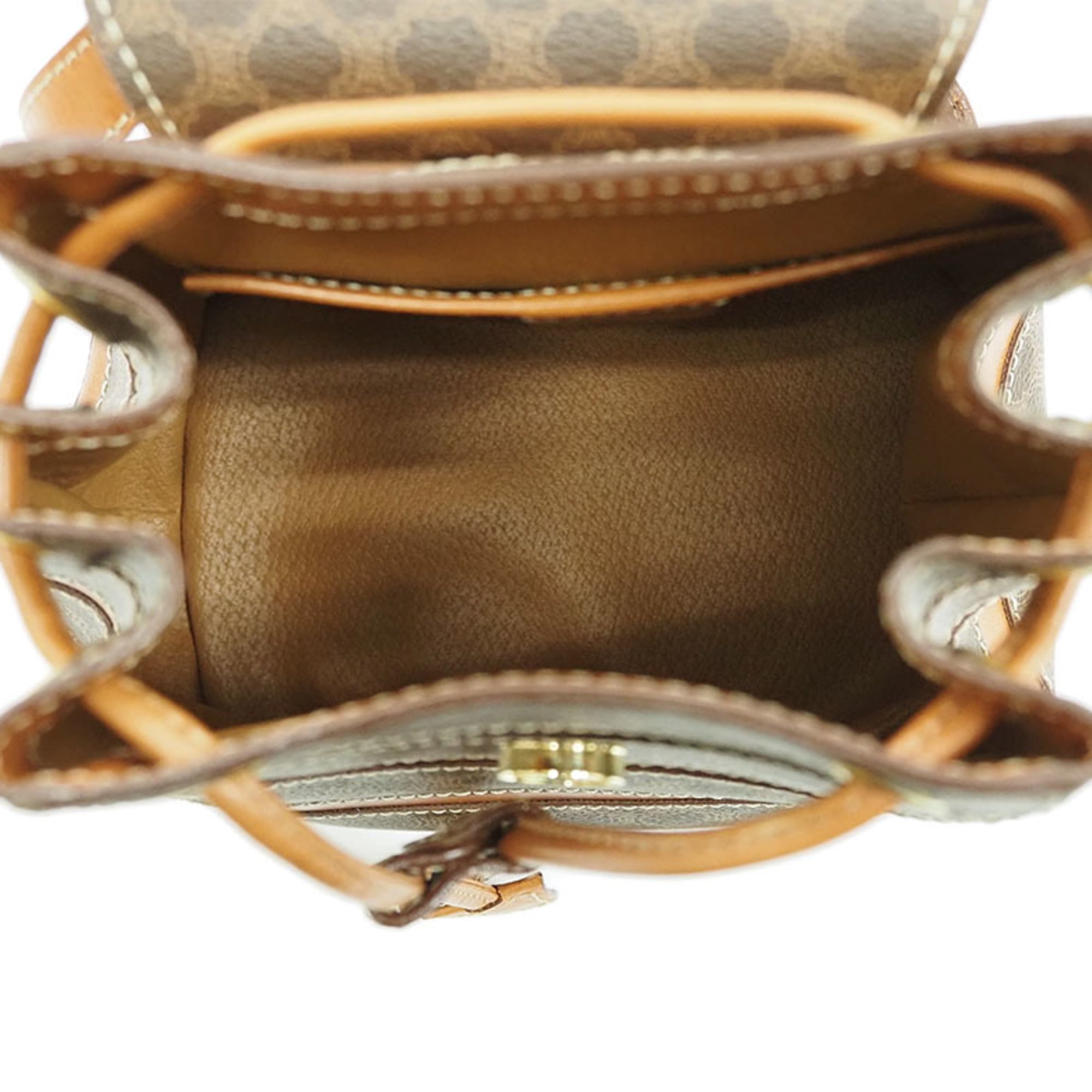 CELINE Macadam Backpack Drawstring Bag Brown PVC Leather Logo Stripes Italy  M96