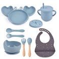 thumbnail image 3 of Cuenco de succión antideslizante de silicona para bebé, plato, cuchara, juego de tazas, babero impermeable, platos de cangrejo para bebé, tazón de alimentación de comida para niños sin BPA, 9 piezas, 3 of 5