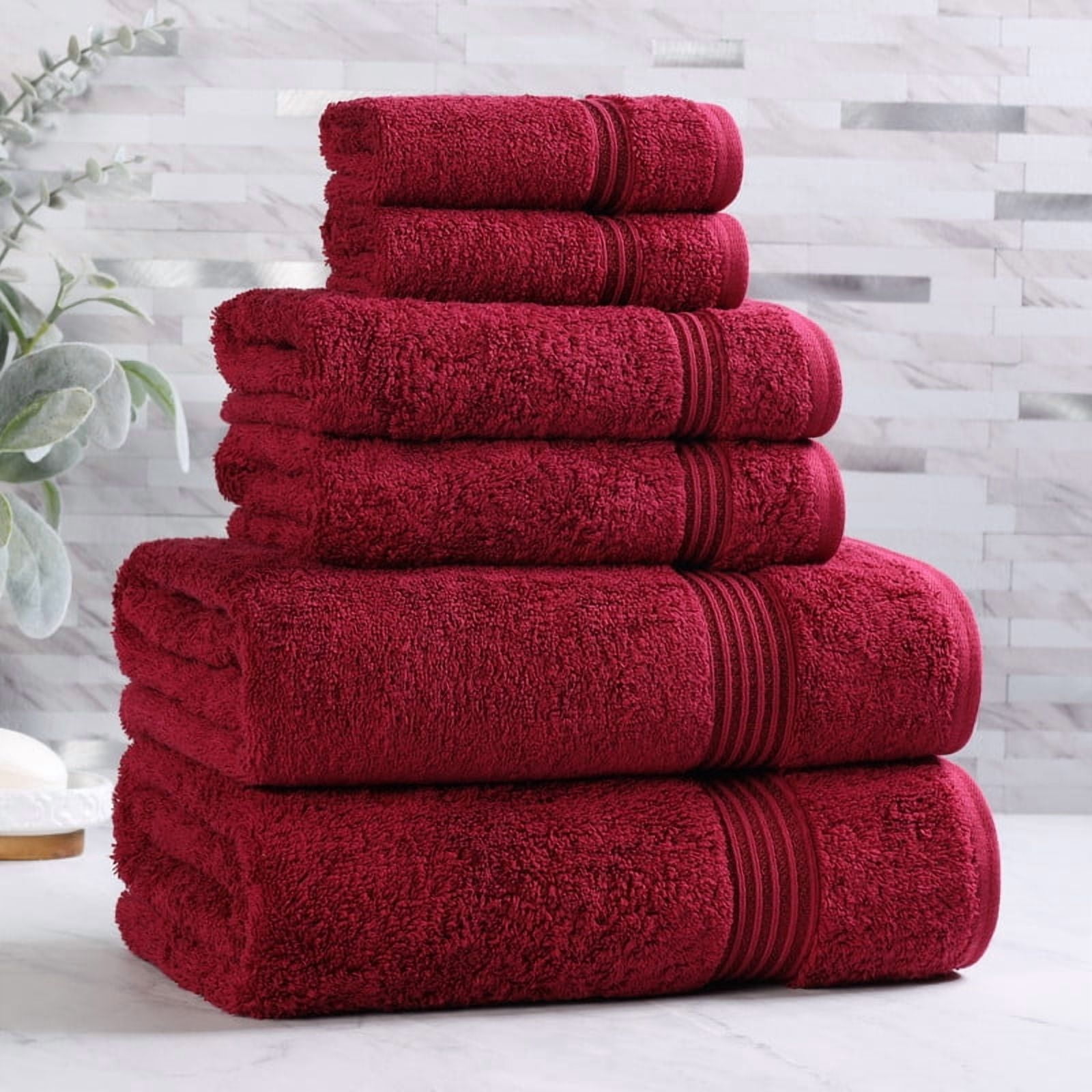 Superior Egyptian Cotton Absorbent 6-Piece Burgundy Towel Set