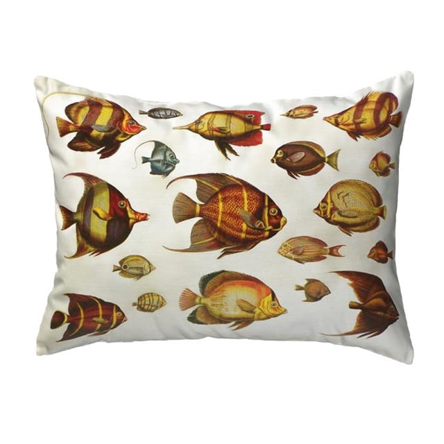 Betsydrake NC007AP Multi Fish Antique Print Noncorded Pillow - Large