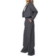 thumbnail image 2 of Women'S 2 Piece Casual Outfits Cropped Blazer Jackets High Waisted Wide Leg Work Pants Suit Set Dark Gray L, 2 of 9