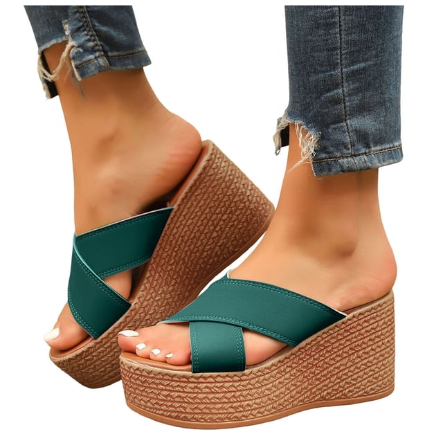 Mules à Plateforme à Bout Ouvert pour Femmes, Semelle Épaisse, Brides Croisées, Sandales Compensées Confortables Antidérapantes, Chaussures Habillées Rouges, Taille 9,5