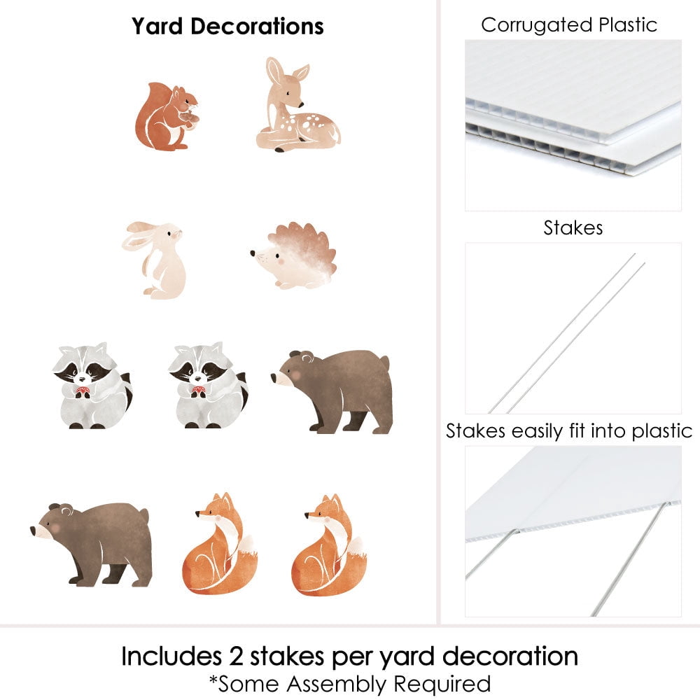 Big Dot of Happiness Woodland Animals Outdoor Decorations, Baby Shower or Birthday Party Lawn Ornaments, Assorted Forest Animal Yard Signs with Stakes - 10 Piece Set