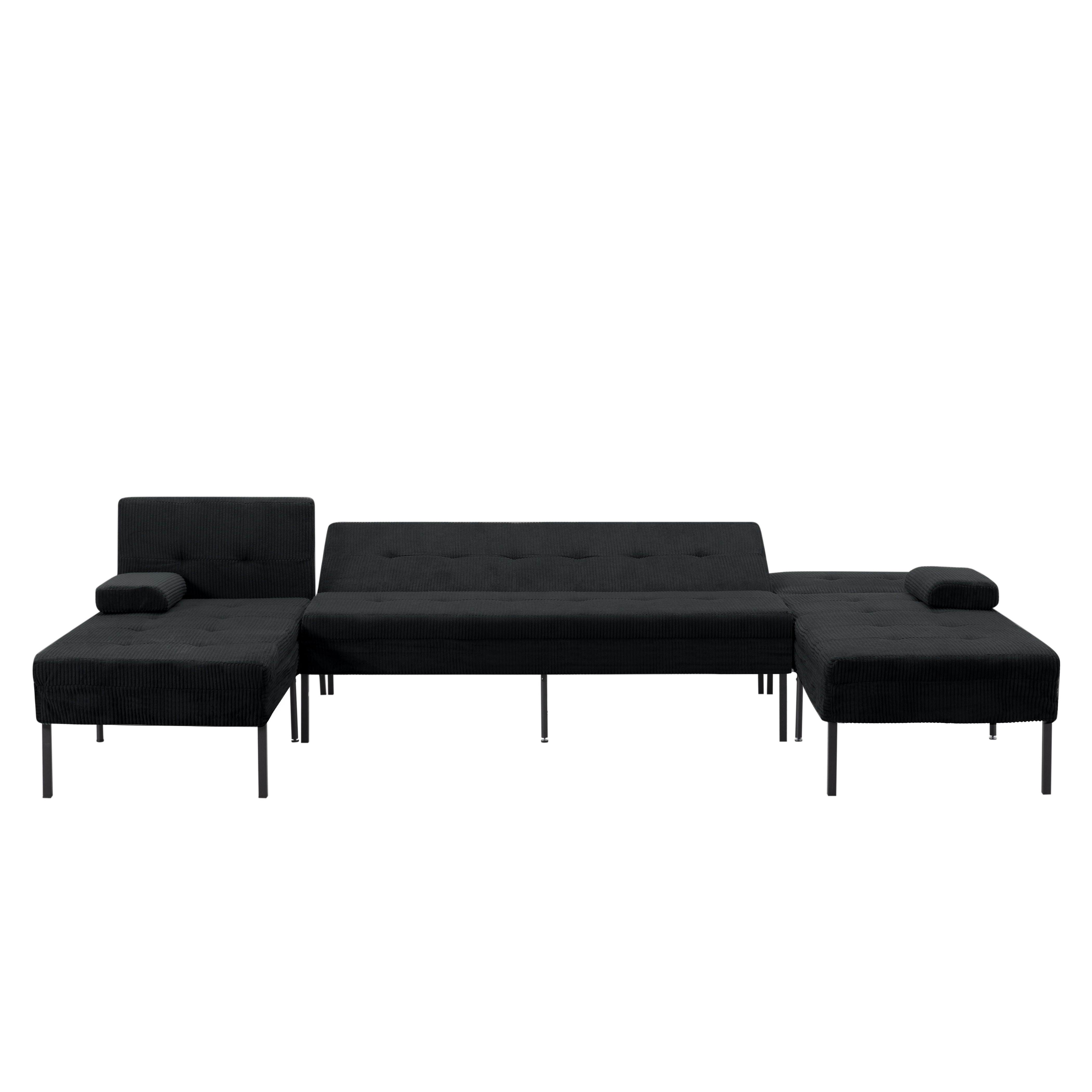 Gewnee 117.13”U-Shaped Sectional Sofa,Corduroy Couch,4 Seat Lounge Sleeper Sofa with Double Chaises for Living Room.Black
