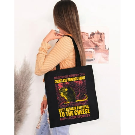 vintage Faithful to the Cheese Japanese Horror Rat Tote Bag-TH37581