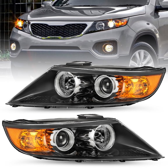 For 2011 2012 2013 Kia Sorento Halogen Black Amber L R Pairs Headlight assembly
