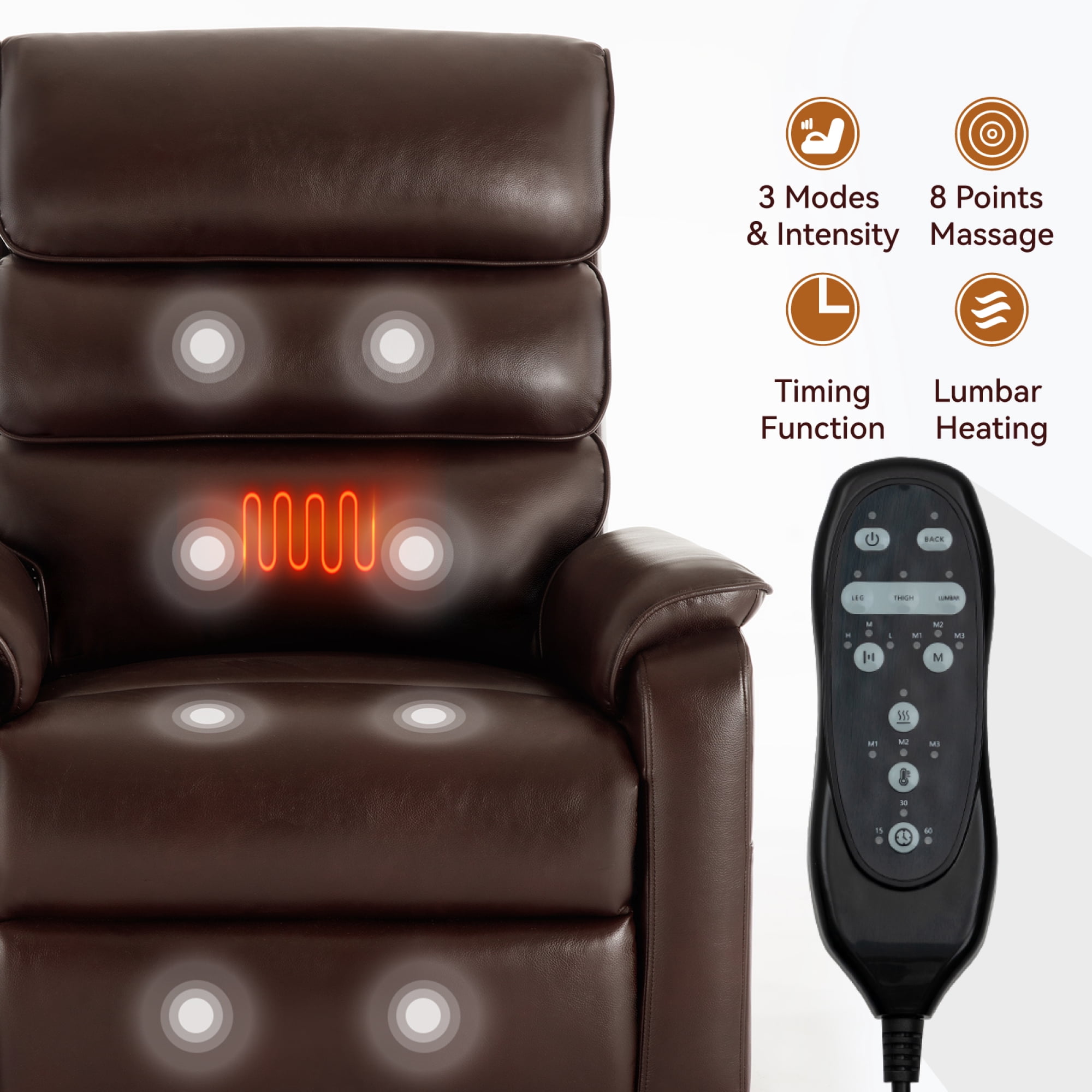 Leumius Power Lift Recliner Chair for Elderly with Vibration Massage and Lumbar Heating,Electric Lift Recliner Single Sofa with Side Pocket and Infinite Position for Living Room,Brown