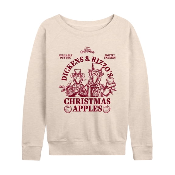 The Muppets - Dickens Rizzo Apples Women's Lightweight French Terry Wide Neck Long Sleeve Graphic Shirt
