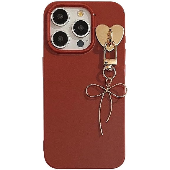 Cute Love Heart Button Bow Pendant Soft Phone Case Compatible with iPhone Case (Red,iPhone 12 Pro Max)