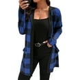 thumbnail image 3 of Mevxay Women's Plus Size Palid Cardigan Open Front Draped Snap Shirt Kimono Cardigan Oversized Dressy Work Overcoat Blue 4XL, 3 of 7