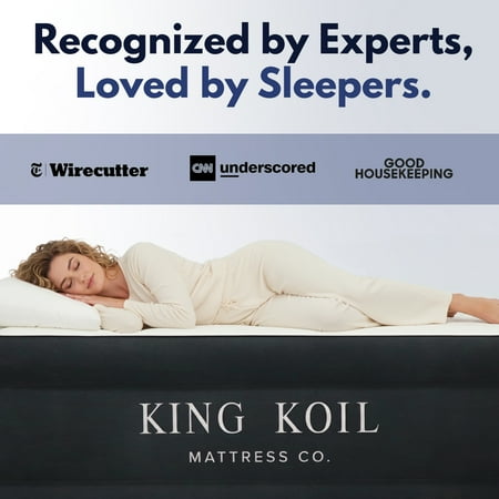 King Koil Luxury Air Mattress Queen with Built in Pump, Integrated Premium Pillow Inflatable Airbed for Guests, Camping & Home (Manufacturer Warranty)