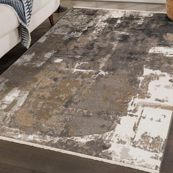 Luxe Weavers Modern Abstract Fringe Area Rug Ivory 5x7, Machine-Woven Carpet