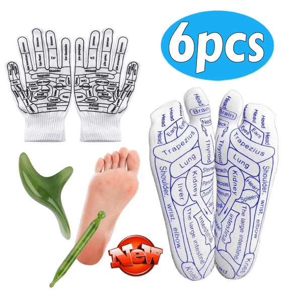 Foot Massage Tool Kit with Reflexology Socks & Gloves - Pressure Point Massage Set for Personal Use