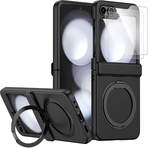 Designed for Z Flip 6 Case Magnetic with 2pcs Screen Protector & Hinge Protection & Kickstand [Compatible with MagSafe] for Samsung Flip 6 Protective Phone Case Cover for Galaxy Z Flip 6 - Clear