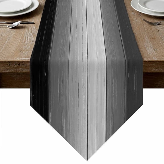 Table Runners 72 Inches Long, Black Gray Ombre Cotton Linen Kitchen Dining Coffee Table Runner for Party Home Decor, Vintage Country Wooden Tabletop Dresser Scarves Runner Decor 16x72 Inch