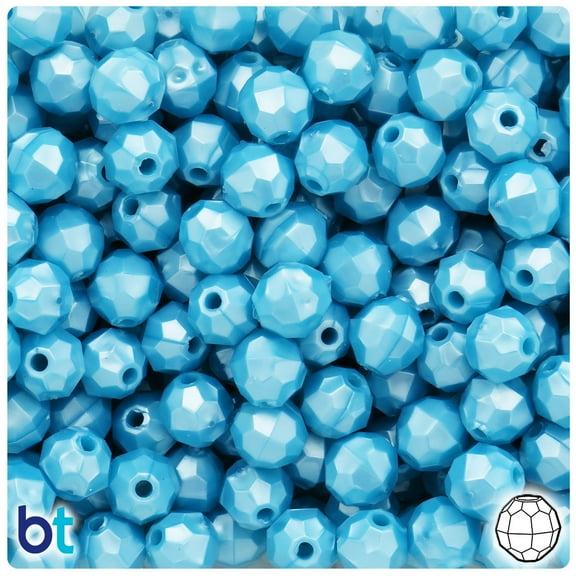 BeadTin Light Blue Pearl 10mm Faceted Round Plastic Beads (225pcs)
