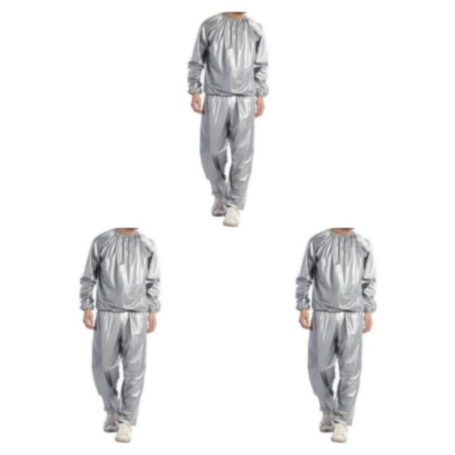 yingyy 1/2/3/5 Home Salon Spa Sauna Suit Running Exercise Fitness Sweat Jacket Reusable Washable PVC Sports Suits Silver L 3PCS