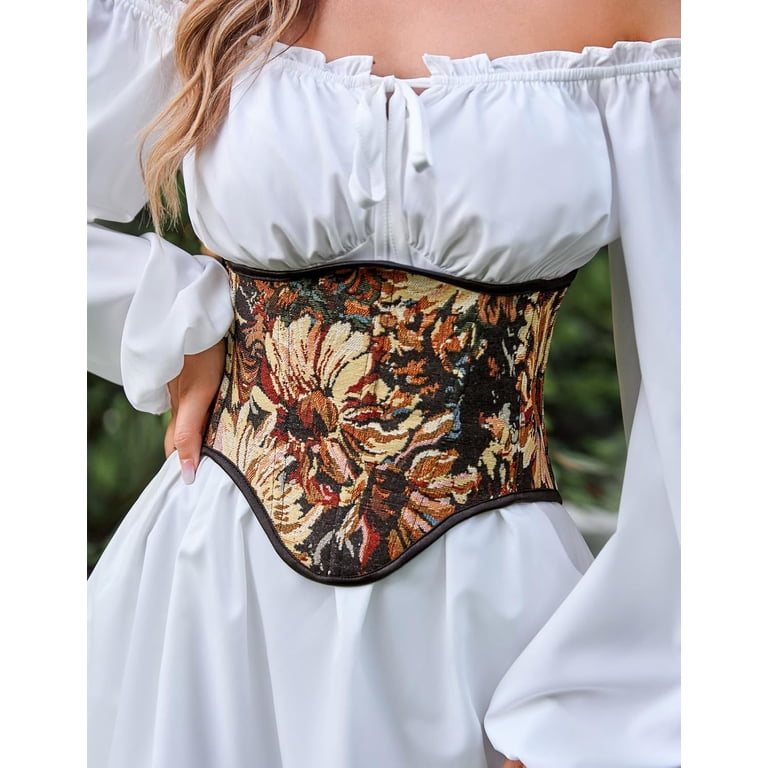 Zhengup Corset Belt for Women Floral Lace Up Boned Underbust  display picture 2