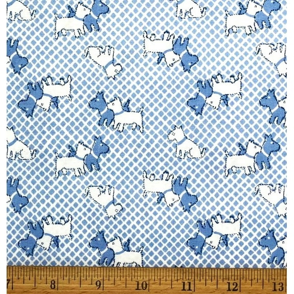 1 Yard - Mini Scottie Dogs Blue Cotton Fabric (Great for Quilting, Sewing, Craft Projects, Throw Pillows & More) 1 Yard X 44" Wide
