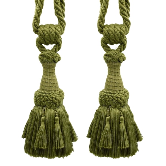 DECOPRO Beautifully Handcrafted Curtain & Drapery Tassel Tieback with Matte Finish, Tassel Length 6" (15cm), Spread 30" (76cm) # TBEMP6, Dark Olive Green #L50 (Dark Yellow Green) Set of 2