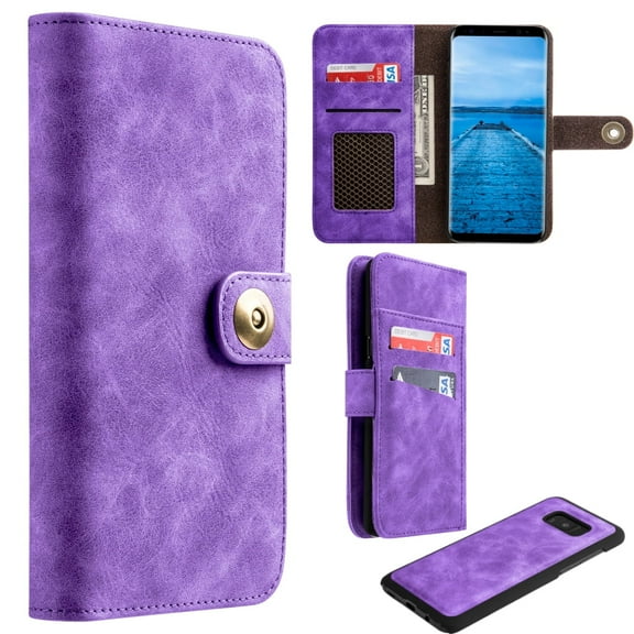 DW Luxury Folio Flip Leather Wallet Case For Samsung Galaxy S8 Plus - Purple