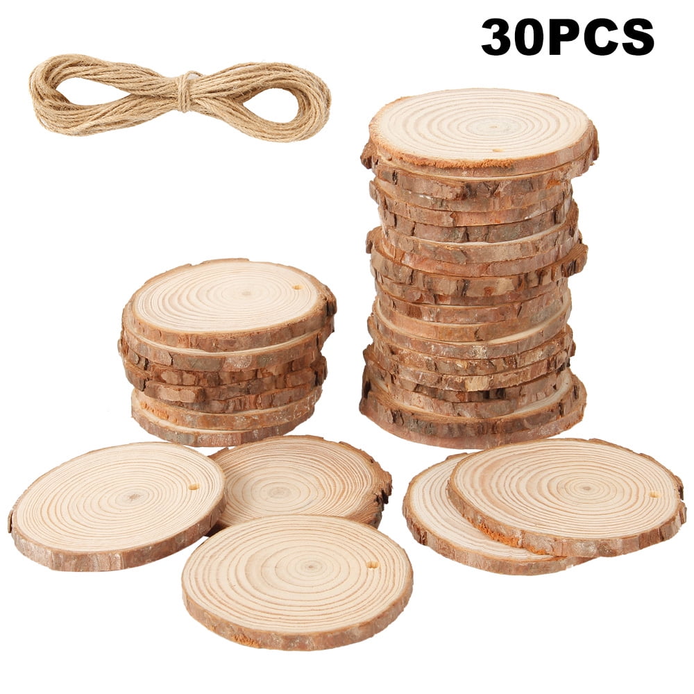 Lainiute 30Pcs Natural Wood Slices Unfinished Wooden Slices Round Rustic Wood Pieces Craft Wood