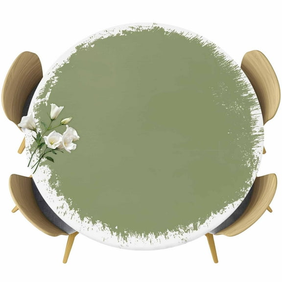 Sage Green Round Tablecloth 36-44 Inch Round Fitted Table Cloth with Elastic Edge, Farmhouse Solid Color Art Shabby Waterproof Table Cover Protector for Outdoor Picnic Party Dining