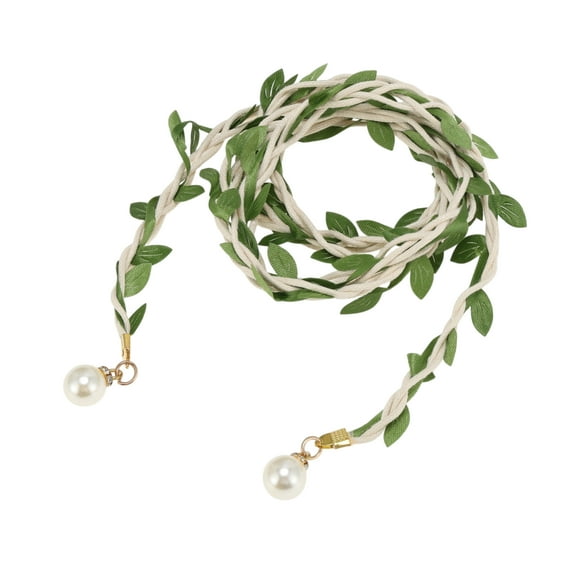 Unique Bargains Leaf Tassel Handmade Cord Belt 1Pc for Fashionable Styling Green, White