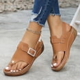 thumbnail image 5 of Yyuenw Women Open Toe Thong Wedge Slides PU Slip On Summer Outdoor Walking Sandals, 5 of 9
