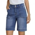 thumbnail image 2 of BRGZLK Bermuda Shorts for Women Summer 2026 Solid Color High Waisted Classic Tummy Control Stretchy Casual Straight-Leg Denim Jorts with Pockets Blue XL, 2 of 9