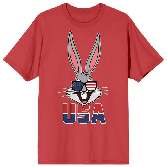 Looney Tunes Bugs Bunny With Patriotic Glasses Crew Neck Short Sleeve Red Men's T-shirt-Medium