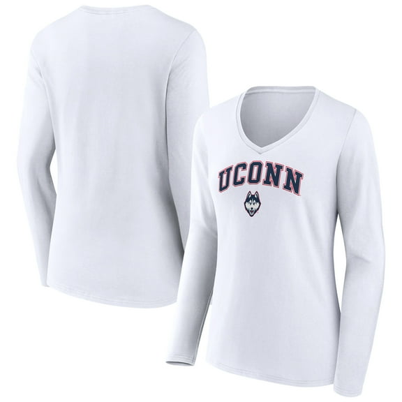 Women's White UConn Huskies Campus Long Sleeve V-Neck T-Shirt