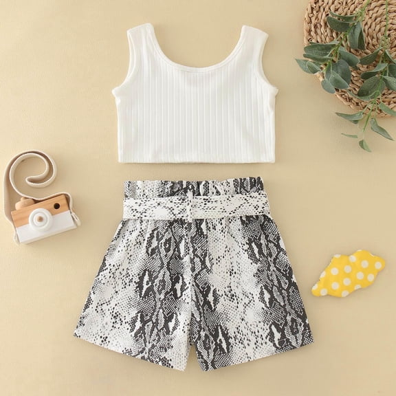 Vedolay Shorts Tracksuit Little Girls Summer Clothes Striped Tank Halter Tops Kids Shorts Set Outfit,White 3-4 Years