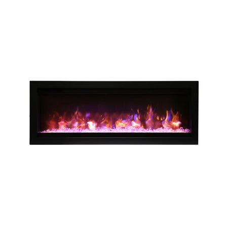 Amantii Basic Clean Face Built-In Electric Fireplace with Glass and Black Steel Surround, (Best Way To Clean Fireplace Glass)