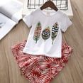 thumbnail image 2 of 3-13 Years Hawaii Summer little Girls Child Outfit Sets Leaf Printed T-shirt+Wide Leg Pants, 2 of 5