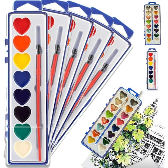 Heart Watercolor Paint Set, Heart Shaped Watercolor Paint Set, Valentine Paint Sets for Kids, Heart Shaped Paint Palette, Heart Water Color Paints, Watercolor Kids Card Set