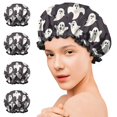 thumbnail image 7 of Shower Caps,Cute Halloween Ghosts Pattern Waterproof Shower Cap for Women 4 Pieces,Double Reusable Hair Cover for Shower PEVA Elastic Stretch Hem, 7 of 7