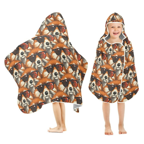 joogoo Cool Fox with Sunglasses Kids Hooded Beach Towel Baby Bath Towel 23.5"x50"